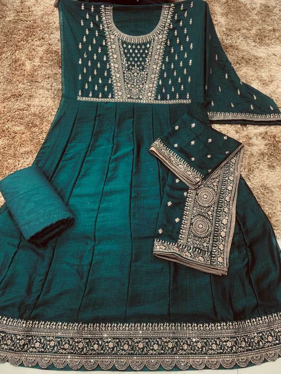 Vichitra Silk Embroidery Gowns Anarkali Long Gowns Sequin Gown - MYLUXURY LANE ENTERPRISE
